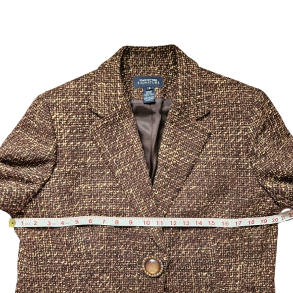 Jones New York brown and cream jacket blazer wool blend 1-button snap closure 12 - Picture 14 of 15